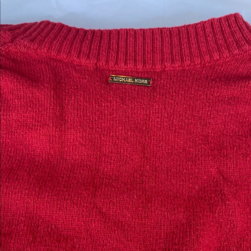 - Michael Kors Red Crew Neck Sweater with Criss-Cross Sleeves - Picture 4 of 7